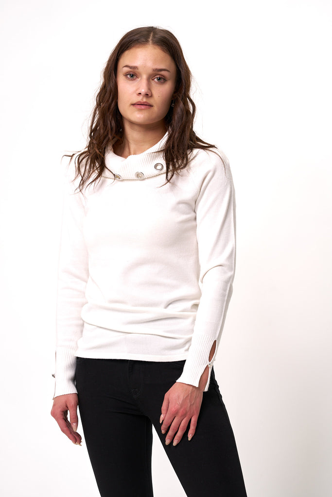 Marble Cowl Neck Sweater - White