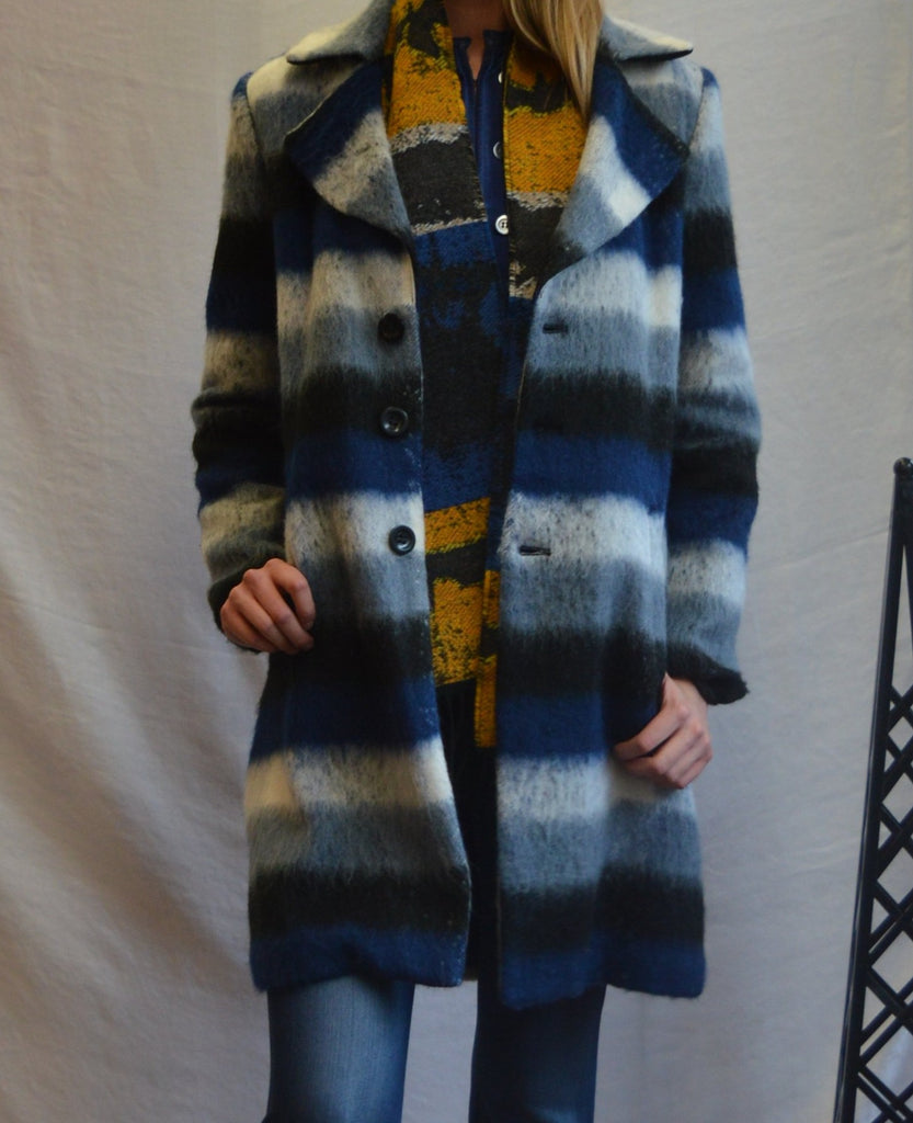Kathrine Barclay Blue, White and Grey Wool Coat
