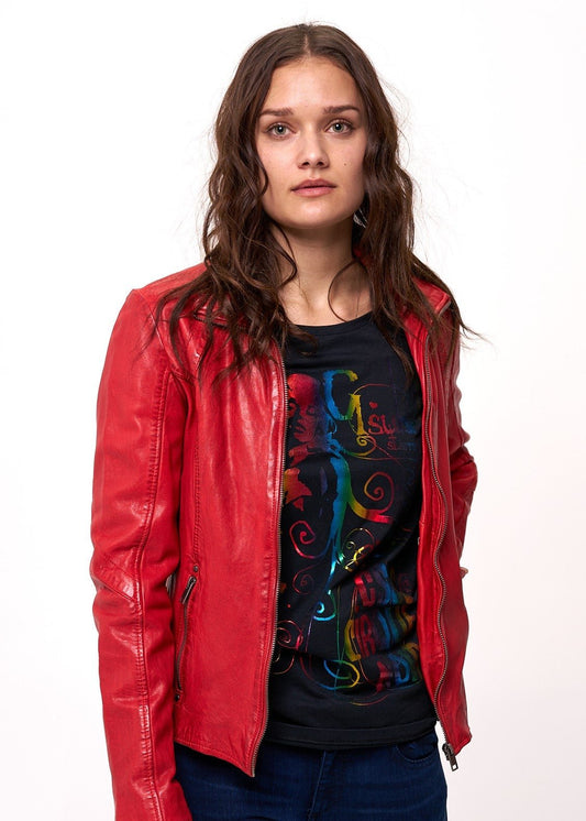 Mauritius Collar Leather Jacket - Red