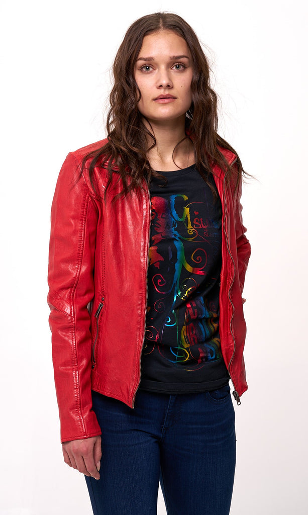 Mauritius Collar Leather Jacket - Red